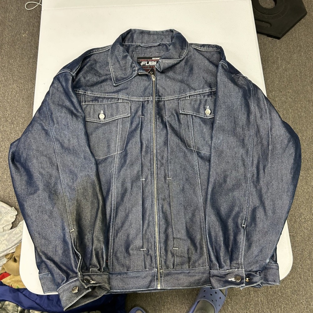 FUBU Denim Jacket Mens XXXL Blue Zip Up Contrast Stitch Streetwear A5